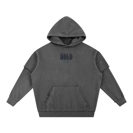Snow Washed Raw Edge Double Layered Hoodie