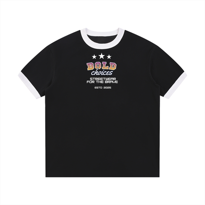 Contrast Edge Ribbed Crewneck T-Shirt