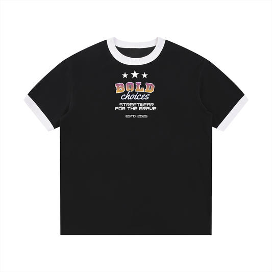 Contrast Edge Ribbed Crewneck T-Shirt