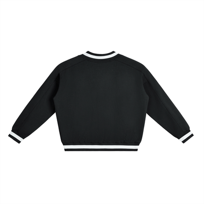 V-Neck Contrast Collar Boxy Sweatshirt