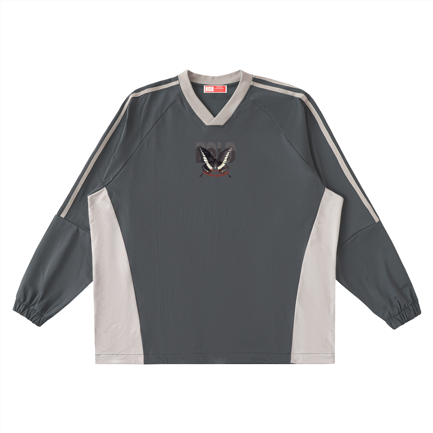 Color-Block V-Neck Long-Sleeve T-Shirt