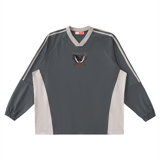 Color-Block V-Neck Long-Sleeve T-Shirt